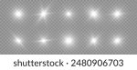 The star burst with brilliance, white sun rays, set of white glowing light burst on a transparent background, glow bright stars, light effect, flare of sunshine with rays, vector illustration, eps 10.