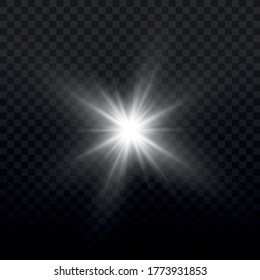 The star burst with brilliance, white sun rays, set of white glowing light burst on a transparent background, glow bright stars, light effect, flare of sunshine with rays, vector illustration, eps 10.