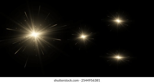 The star burst with brilliance, white sun rays, set of white glowing light burst on a transparent background, glow bright stars, light effect, flare of sunshine with rays, vector illustration, eps 10.