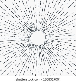 Elemento de diseño de ráfaga de estrella sobre fondo blanco. El sol estalló, la estrella rompió el sol. Radiación desde el centro de las vigas finas, líneas