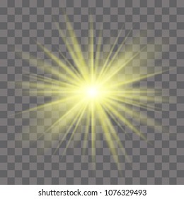 Star burst with dust and sparkle isolated. Glow light effect with rays and shine particles.