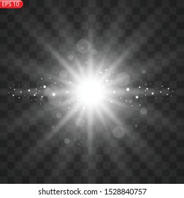 Star burst with dust and sparkle isolated. Glow light effect with rays and shine particles.Sparkling magical dust particles. Magic concept.