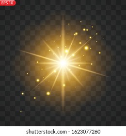Star burst with dust and sparkle isolated. Glow light effect with rays and shine particles.Sparkling magical dust particles. Magic concept.