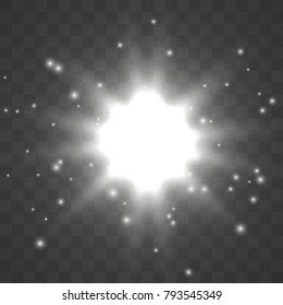 Star burst with dust and sparkles potlight on transparent background. Vector illustration.