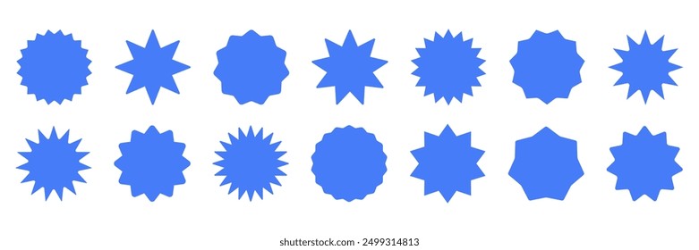 Star burst frame collection. Set of blue price, sale, discount offer circle sticker. Abstarct star shape badges. Design element. Vector illustration