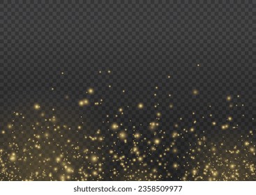 Star burst gold sparkles. Sparkling magical dust particle. Defocused Christmas background. Yellow sparks glitter special blur bokeh effect. Lens flare light sparkle, shiny glittering glow stars vector