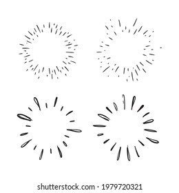 Star burst hand drawn doodles. Sunburst graphic design set. Handmade radial starburst illustrations.