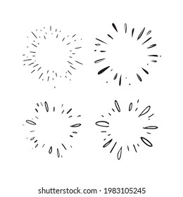 Star burst hand drawn doodles. Sunburst graphic design set. Handmade radial starburst illustrations.