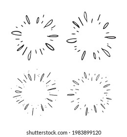 Star burst hand drawn doodles. Sunburst graphic design set. Handmade radial starburst illustrations.