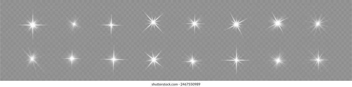 Star burst with light, white sun rays.	