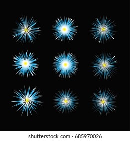 Star burst set vector illustration on black background.