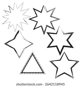 Star burst shapes. Triangle outline forms. Vector geometric collection. Sharp pointed elements.
