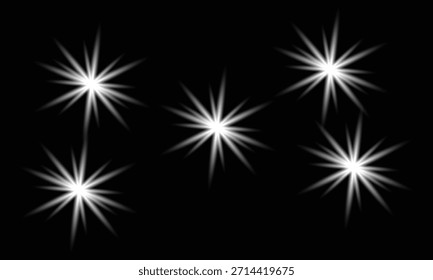 Efectos de luz brillante de explosión de estrella aislados sobre fondo negro: explosión de estrella, luz brillante, estrellas brillantes, destello de luz, efecto de brillo