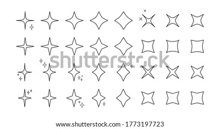 Star burst sparkle outline pattern icon set. Black contour star shaped twinkle pattern collection isolated on white background. Carnival celebration fireworks burst, birthday party festive decoration