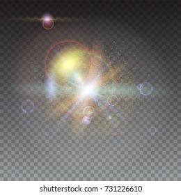 Star burst with sparkles. Blurred light rays and lens flare backdrop. Glow light effect. Abstract bright motion background. Dynamic backdrop with rays and beams of light. Isolated on transparent.