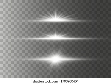 Star burst with sparkles Glow light effect, stars, sparks, flare, explosio. Set of glowing horizontal starlight Lens flares, rays with bokeh collection on transparent background. Vector illustration