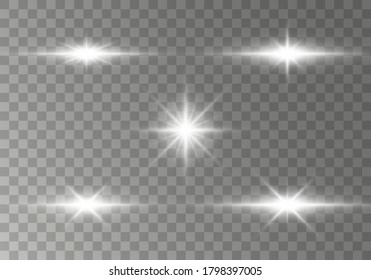 Star burst with sparkles Glow light effect, stars, sparks, flare, explosio. Set of glowing horizontal starlight Lens flares, rays with bokeh collection on transparent background. Vector illustration