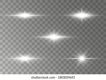 Star burst with sparkles Glow light effect, stars, sparks, flare, explosio. Set of glowing horizontal starlight Lens flares, rays with bokeh collection on transparent background. Vector illustration