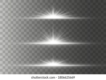Star burst with sparkles Glow light effect, stars, sparks, flare, explosio. Set of glowing horizontal starlight Lens flares, rays with bokeh collection on transparent background. Vector illustration