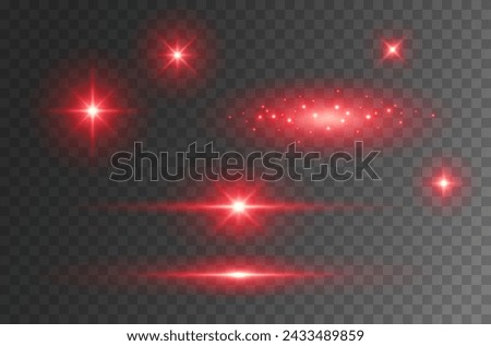 Star burst with sparkles isolated on transparent background. Sun flash with rays or red spotlight set. Glow flare light effect