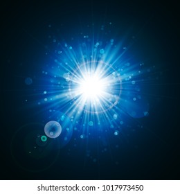 Star burst with sparkles. Light effect. Blue glitter texture.
