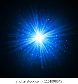 Star burst with sparkles. Light effect. Gold glitter texture.