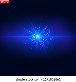 Star burst with sparkles. Light effect. Transparent background.
