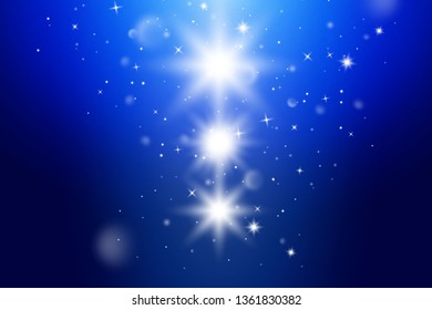 Star burst with sparkles. Light effect. Blue background. glitter texture.
