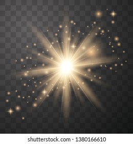 Star burst with sparkles. Light effect. Gold glitter on transparent background. Vector illustration eps10.