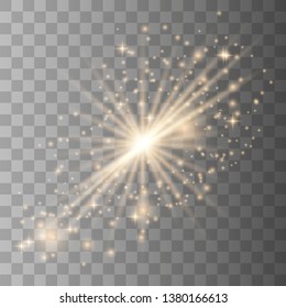 Star burst with sparkles. Light effect. Gold glitter on transparent background. Vector illustration eps10.