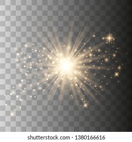 Star burst with sparkles. Light effect. Gold glitter on transparent background. Vector illustration eps10.