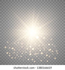 Star burst with sparkles. Light effect. Gold glitter on transparent background. Vector illustration eps10.