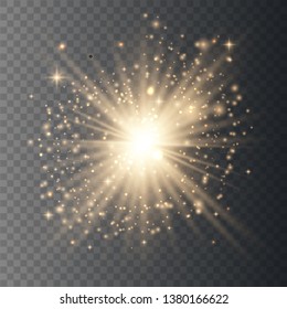 Star Burst With Sparkles. Light Effect. Gold Glitter On Transparent Background. Vector Illustration Eps10.