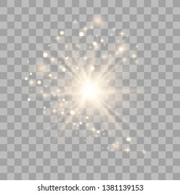 Star burst with sparkles. Light effect. Gold glitter on transparent background. Vector illustration eps10.