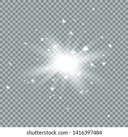 Star burst with sparkles. Light effect. Blue background. glitter texture