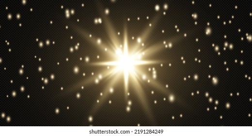 Star burst with sparkles. Light effect. Gold glitter on transparent background. Vector illustration eps10.