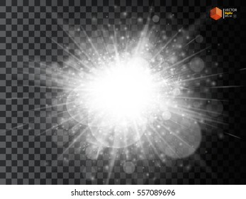 Star burst with sparkles. Light effect. Gold glitter texture.