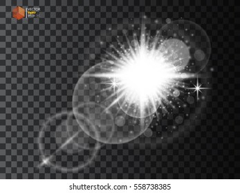 Star burst with sparkles. Light effect. Gold glitter texture.
