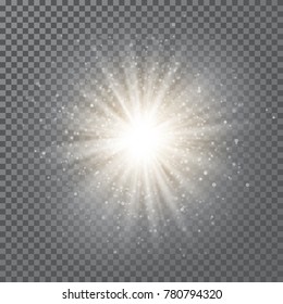 Star burst with sparkles. Light effect. Transparent background.