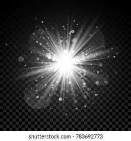 Star burst with sparkles. Light effect. Transparent background.