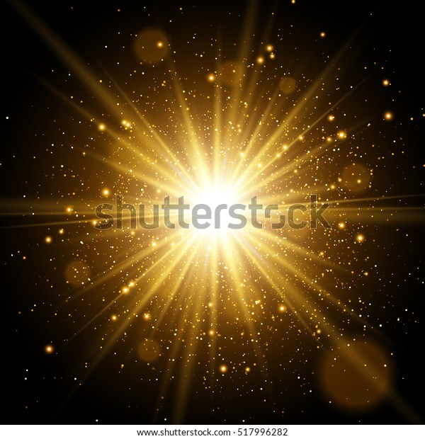 Star burst with sparkles. Light effect. Gold\
glitter texture.