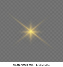 Star burst with sparkles. Set of yellow  glowing light explodes on a transparent background Sparkling magical dust particles. Gold glitter Bright Star. Transparent shining sun, bright flash Vector 