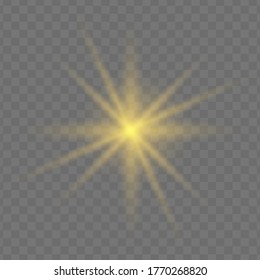 Star burst with sparkles. Set of yellow  glowing light explodes on a transparent background Sparkling magical dust particles. Gold glitter Bright Star. Transparent shining sun, bright flash Vector 
