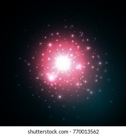 Star burst with sparkles in space. Red glow light effect. Burst explosion. Vector illustration.
