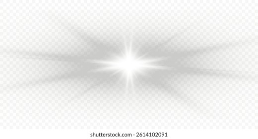 Star burst with sparkles. Vector magic white rays glow light effect isolated on transparent background. Christmas design element.