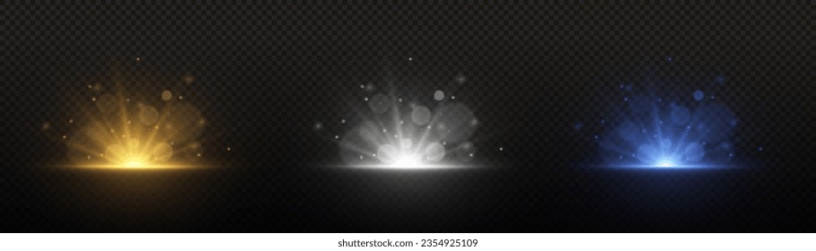 Las estrellas arden de chispas. Textura brillante amarilla. El polvo mágico de las estrellas se enciende en explosión sobre fondo negro. Los rayos blancos y azules de magia vectorial iluminan el efecto de la luz. Efecto bokeh de movimiento rápido.