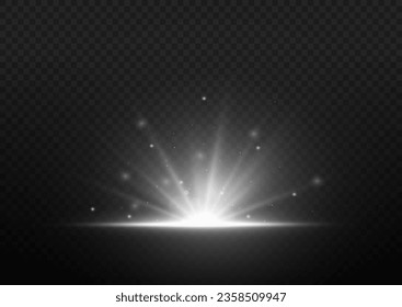 Star burst with sparkles. Yellow glow sparkling texture. Magical star dust sparks in explosion on black background. Vector magic white and blue rays glow light effect. Fast motion bokeh effect.