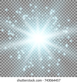Star burst with sparks, light effect on transparent background, aqua color