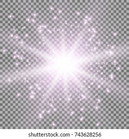 Star burst with sparks, light effect on transparent background, purple color