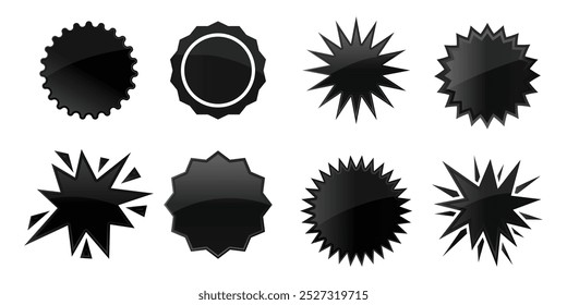 Star Burst, Star burst sticker, Circle sticker set. Wavy edge promo black badges. Star burst shape tags for price. Blank sale stickers, Star Badges, round discount icon isolated, call-to-action badges